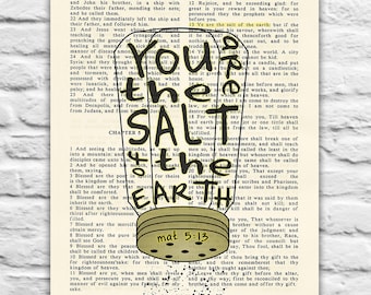 Vintage Bible page verse -You are the Salt of the Earth - Matthew 5:13 Instant DIGITAL DOWNLOAD,8x10 11x14 christian gift