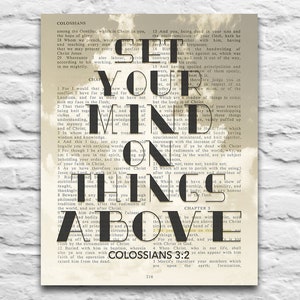 Colosenses 3:2 - Establecer su mente en las cosas de arriba - Vintage Página de la Biblia imprimible DIGITAL DESCARGAR, Diy Christian Regalo, 8x10 & 11x14 Jpegs