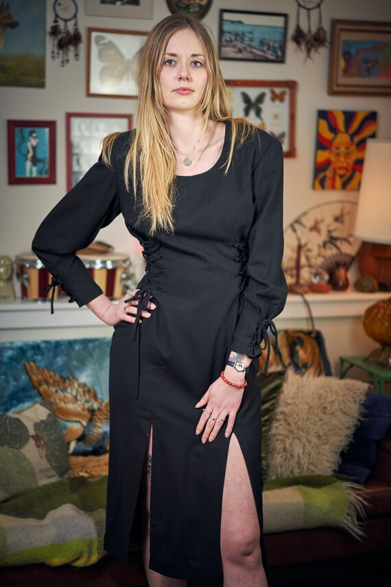 Black Wool Lace Up Dress