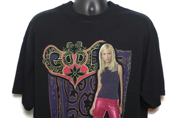 2001 Buffy the Vampire Slayer Vintage T Shirt - Good vs Evil Spike 2 Sided 90s FOX TV Show Vintage Tee on a XL M&O Knits Heavy Weight Tag