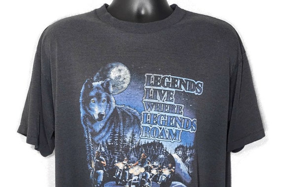 1992 Harley Davidson - Sturgis '92 - Legends Live Where Legends Roam Wolf 52nd Annual Black Hills Motorcycle Classic Promo Vintage T-Shirt