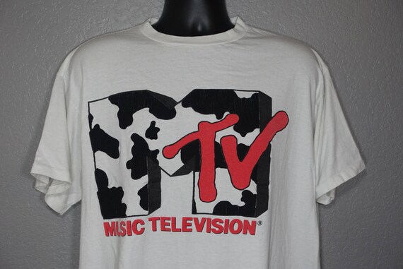 90's RARE MTV Music Television - Cow Logo Original 90's Giant Brand Vintage T-Shirt