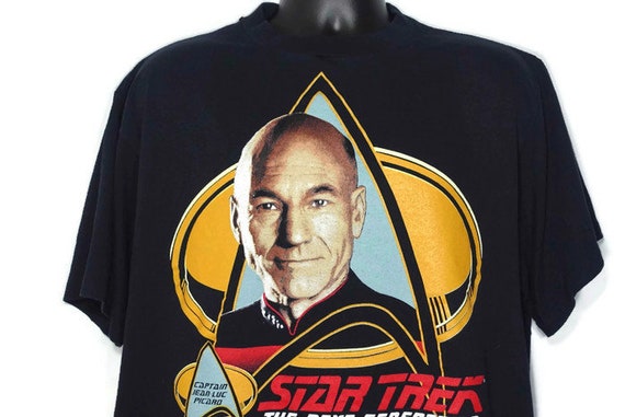 1991 Captain Jean - Luc Picard - Star Trek The Next Generation Cult Space Movie TV Show Promo Vintage T-Shirt
