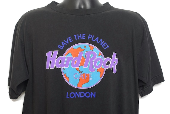 90s Hard Rock Cafe London Vintage T Shirt - Save The Planet Earth Tee Restaurant Bar Promo Vintage T-Shirt