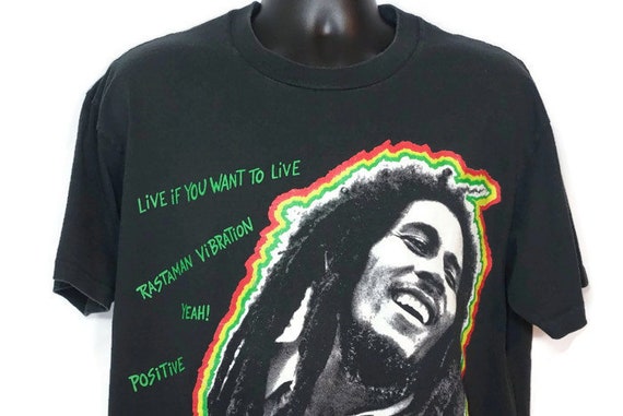 90's RARE Bob Marley - Live If You Want To Live - Rastaman Positive Vibration - Were Jamming - Reggae Music Double-Sided Vintage T-Shirt