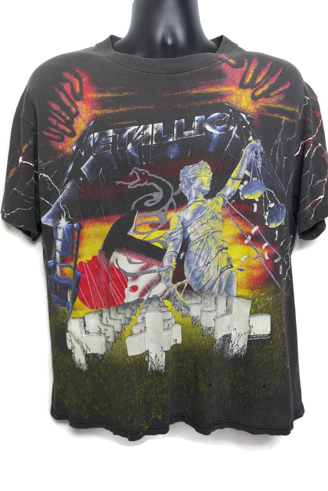 1991 Metallica Vintage T Shirt All Over Print 5 Albums Justice Kill Em All Master of Puppets