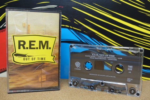 R.E.M. Cassette Tape, Out of Time, 1991 Warner Bros Records, Vintage Analog, Music Lover Gift