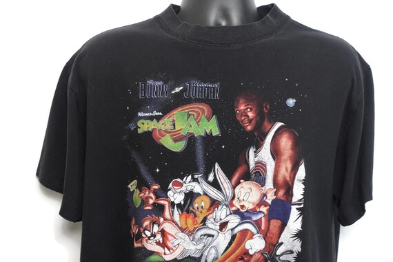 90s Space Jam Vintage T Shirt - Tune Squad Bugs Bunny Michael Jordan Warner Bros - Original 90s Cult Basketball Alien Movie Promo T-Shirt