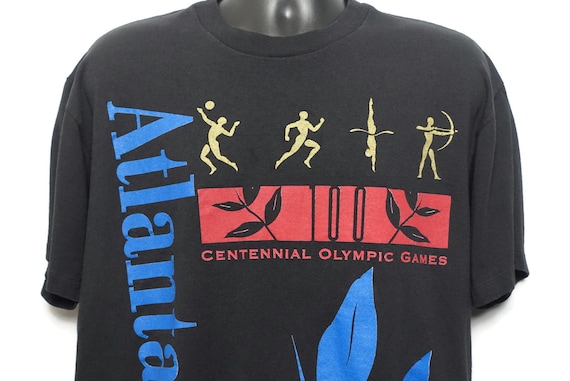 1996 Atlanta Olympics Vintage T Shirt - Atlanta 1996 Spell out Centennial Olympic Games Vintage T-Shirt