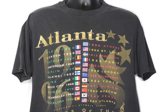 1996 Atlanta Olympics - Games of the XXVI Olympiad World Flags Torch & Stars Vintage T-Shirt