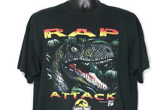 1993 RARE Jurassic Park - RAP Attack Raptor JP Logo - Vintage T-Shirt