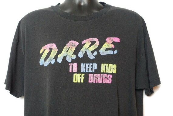 90s D.A.R.E. Vintage T Shirt, Rainbow DARE Tee, Resist Drugs, Sustainable Fashion, DARE, 50/50, Poly Cotton, Fruit of the Loom XL Tag