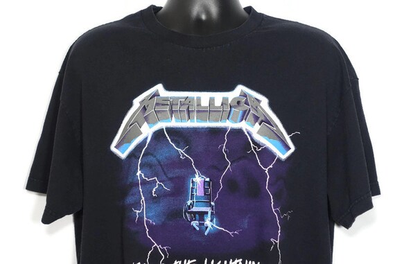 1994 Metallica Vintage T Shirt - Ride The Lightning - Metal - GLOW in DARK Electric Chair Skeleton 2-Sided Original 90s Concert Band T-Shirt
