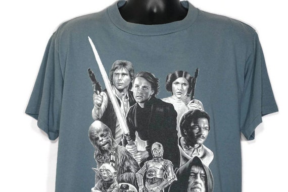 1995 Star Wars - Star Wars - Hon Solo - Luke Skywalker - Princess Leia - C-3PO - Lando - R2-D2 - Chewbacca - Yoda Promo Vintage T-Shirt