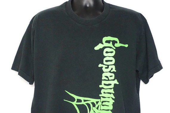 90s RARE Goosebumps - Boo Dude! Goosbumps Spiderweb Logo - RL Stine Book Cult Horror Double - Sided Vintage T-Shirt