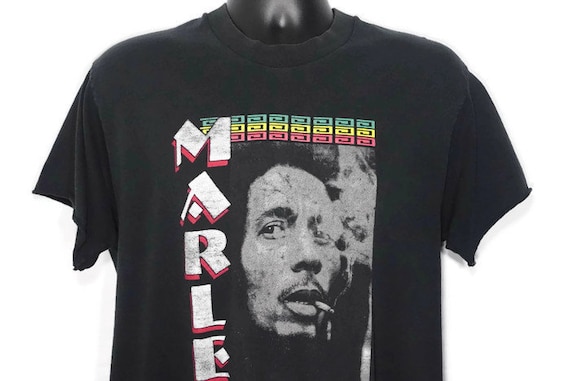 1995 Bob Marley Music Inc Bob Smoking Spliff Double Sided Marley Vintage T-Shirt