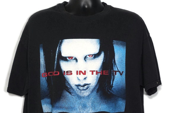 1998 Marilyn Manson Vintage T Shirt - God Is In The TV Rock is Dead - 2 Sided Mechanical Animals Original 90s Concert Band T-Shirt