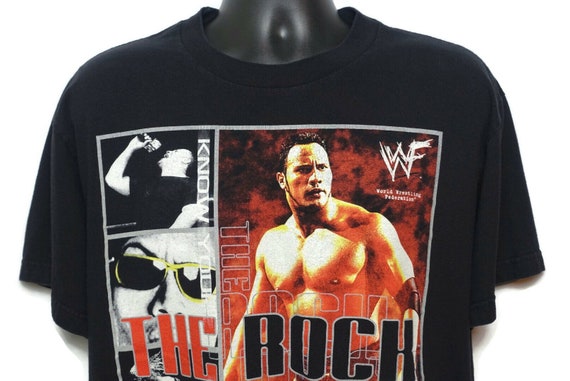 2000 The Rock Wrestling Vintage T Shirt WWF World Fed - Dwayne Johnson Layeth The Smacketh Down - Cult TV 2 Sided Original 00s Wrestling Tee