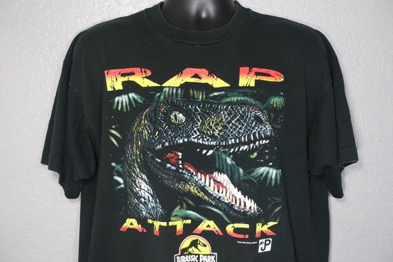 1993 RARE Jurassic Park - RAP Attack Raptor JP Logo - Vintage T-Shirt