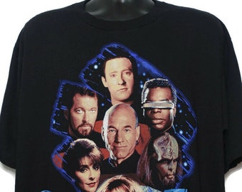 1997 Star Trek Shirt, Next Generation, 10th Anniversary, Captain Picard, Geordi La Forge, Beverly Crusher, Deanna Troi, XL Tour Champ Tag