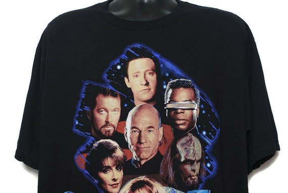 1997 Star Trek Shirt, Next Generation, 10th Anniversary, Captain Picard, Geordi La Forge, Beverly Crusher, Deanna Troi, XL Tour Champ Tag