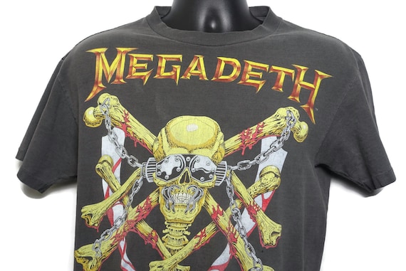 1991 Megadeth Vintage T Shirt - Vic Rattlehead Skull - Metal - Skeleton 2-Sided Original 90s Concert Band T-Shirt