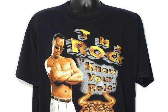 Vintage Original 90s The Rock Dwayne Douglas Johnson 1998 WWF Wrestling - Know Your Role - Doesn't Bleed Cult TV 2-Sided Vintage T-Shirt