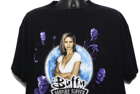 1998 Buffy the Vampire Slayer Vintage T Shirt - Get home before Dark - Double Sided Cult TV Show Tee Vintage T-Shirt