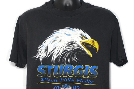 1997 Harley Davidson - Screaming Eagle - Sturgis Black Hills Rally - Rapid City South Dakota Motorcycle Promo Double Sided Vintage T-Shirt