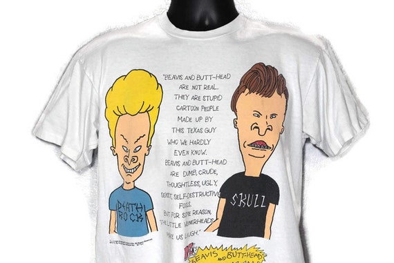 Vintage Original 90s 1993 RARE Beavis And Butt-Head Are Not Real - Death Rock Skull Metal - MTV Network Cult TV Show Vintage T-Shirt