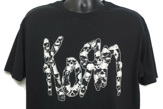 2001 Korn Vintage T Shirt - GLOW in the DARK Skull Giant Branded Original 00s Concert Band Tee T-Shirt
