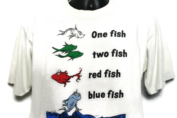 90s Dr Seuss Single Stitch Vintage T Shirt - One Fish Two Fish Red Fish Blue Fish - Cult Book Orignal 90s All Sport Proweight T-Shirt