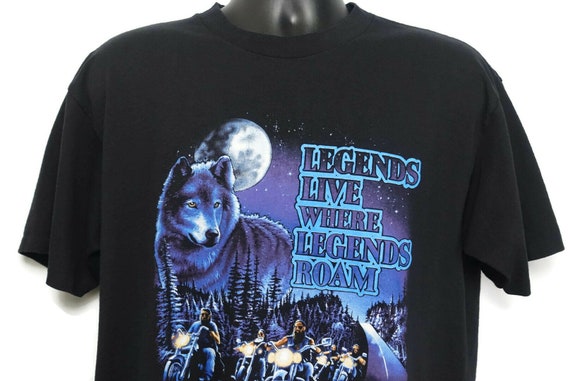 1991 Harley Davidson - Vintage T Shirt Legends Live Where Legends Roam Pikes Peak CO - Sturgis Motorcycle Promo Double Sided Vintage T-Shirt