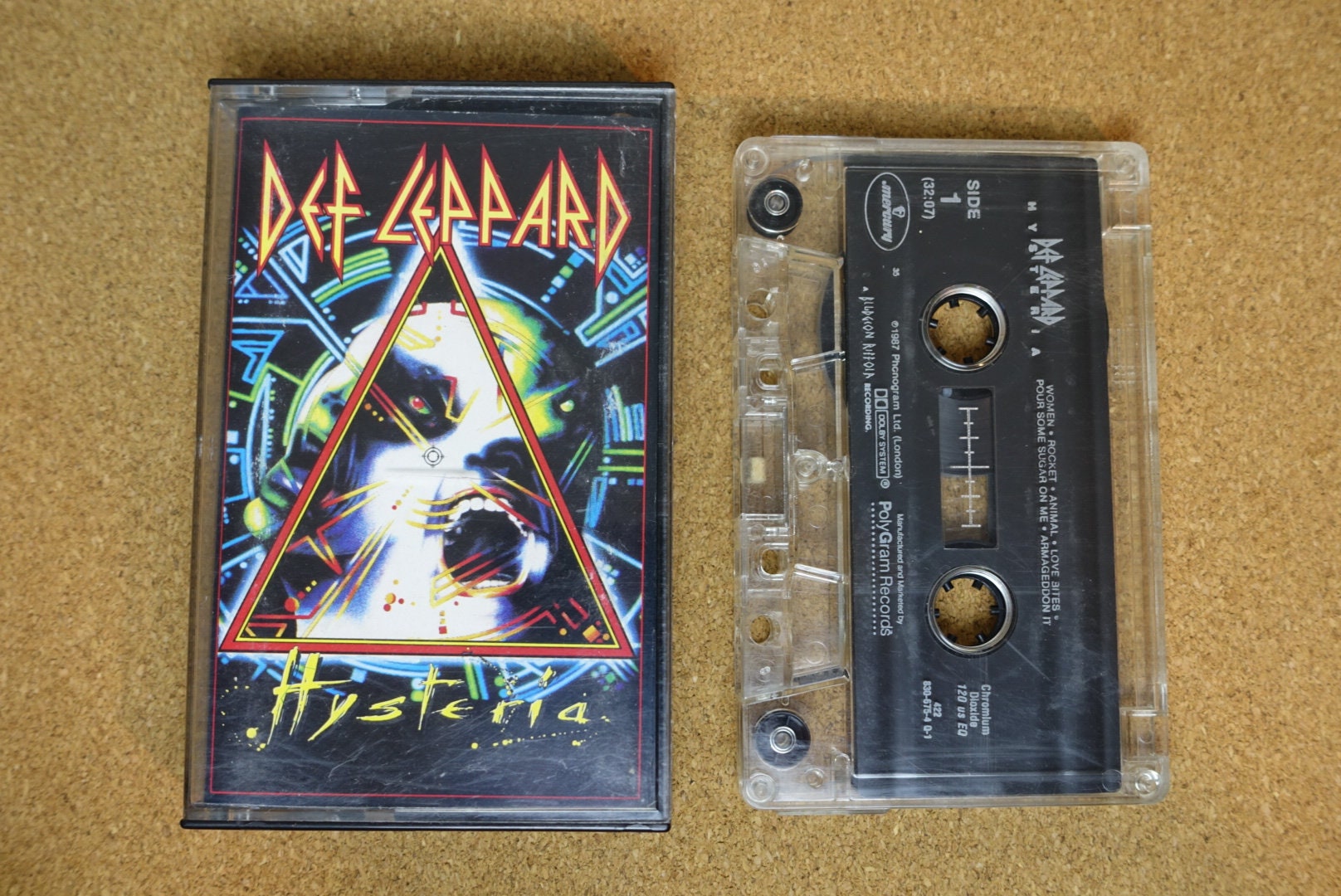 Def Leppard Cassette, Hysteria Cassette Tape, Vintage 1987, GLAM, Heavy Metal Cassettes, Mercury Records, Analog Music, Music Lover Gift