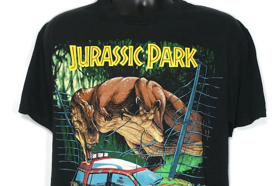 1993 Jurassic Park Vintage T Shirt - Jeep T. Rex Scene Original 90s Cult Movie T-Shirt