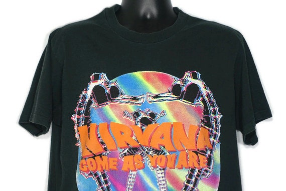 Vintage Original 90s Nirvana T Shirt "Come As You Are" 1992 Grunge Alternative Music Kurt Cobain Seahorse Band T-Shirt XL Black