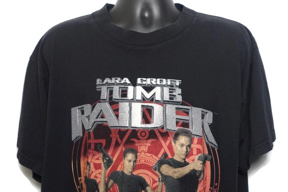 2001 Lara Croft Tomb Raider Vintage T Shirt - Angelina Jolie Original 00s Video Game Cult Comic Movie Promo T-Shirt