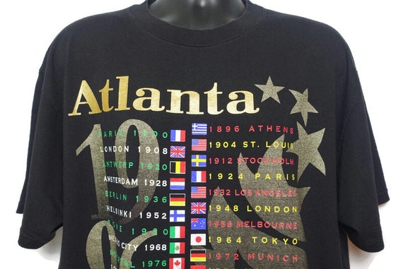 Atlanta 1996 Olympics Vintage T Shirt, Games of the XXVI Olympiad World Flags Torch & Stars, Sustainable Clothing, Original 90s T-Shirt