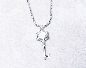 Silver Swarovski Crystal Skeleton Key Pendant Necklace | Stainless Steel Chain