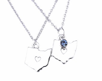 Silver Ohio Charm Necklace| Silver Delicate Necklace| Ohio Love Necklace| Heart Ohio Necklace| State of Ohio Charm Necklace