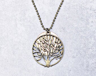 Tree of Life Pendant Necklace| Long Bronze Pendant Necklace| Copper Circle Pendant Necklace| Bronze Tree of Life Necklace| Symbolic Necklace