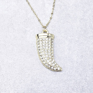 Gold Strass Tusk Anhänger Halskette | Lange Gold Anhänger Halskette | Gold Horn Anhänger Halskette | Symbolische und bedeutungsvolle Halskette