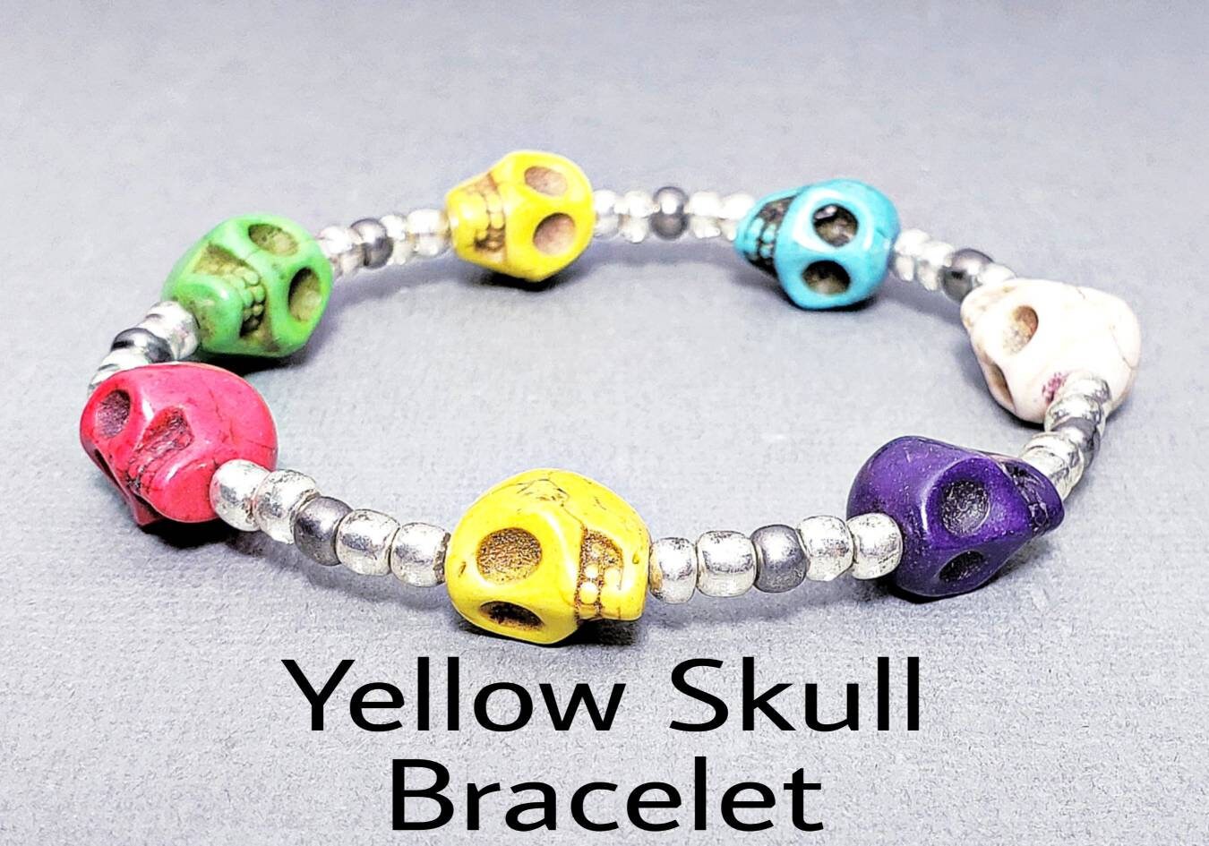 Skull Bracelet Multicolored Skull Bead Bracelet Gemstone Etsy