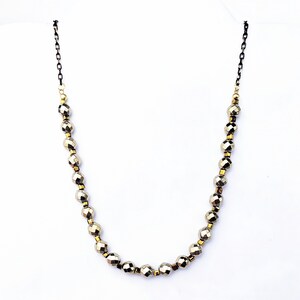 GOLD STONE & CHAIN Necklace| Gold Hematite Gemstone Beaded Necklace| Black and Gold Chain Necklace| Gold Toggle Clasp Necklace