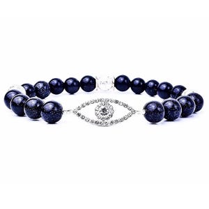 Evil Eye Bracelet| Gemstone Bracelet| Stretch Bracelet| Stackable Bracelet| Silver Evil Eye Bracelet|Protection Bracelet| Sandstone Bracelet