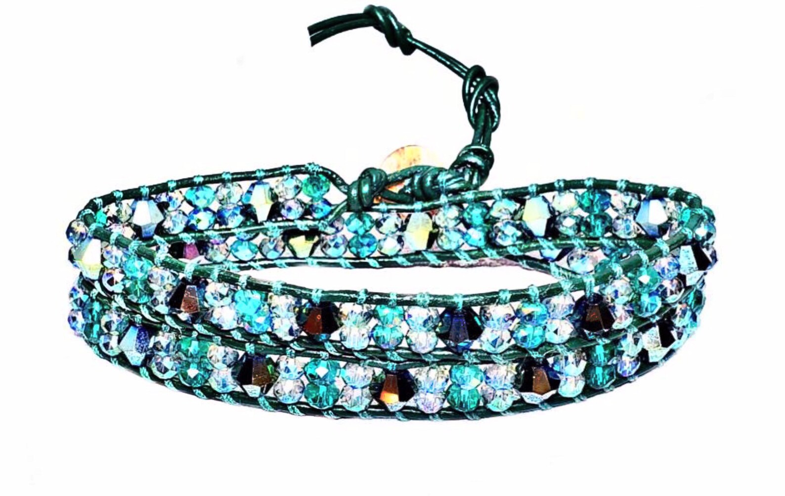 Double Wrap Leather Bracelet Emerald Green Swarovski Crystal Etsy