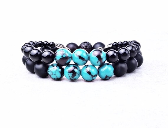 Diffuser Bracelet Black Lava Stone Bracelet Turquoise Matte | Etsy