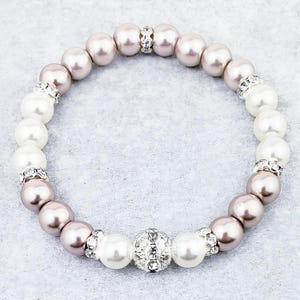 Pearl Bracelet| Pearl Rhinestone Bracelet| Pearl Bead Bracelet| Stretch Bracelet| Mauve Ivory Pearl Bracelet| Pearl and Silver Bracelet