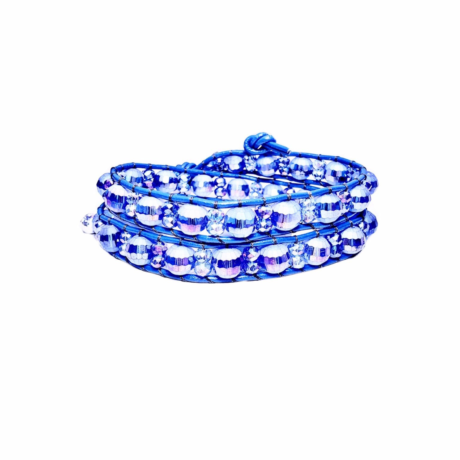 Double Wrap Leather Bracelet Blue Crystal Wrap Bracelet Etsy