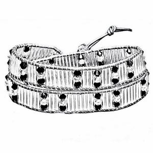 Women’s “ZELDA” Crystal Bracelet| Silver Crystal Columns| Black Swarovski Crystals| Silver Filigree Double Wrap Bracelet